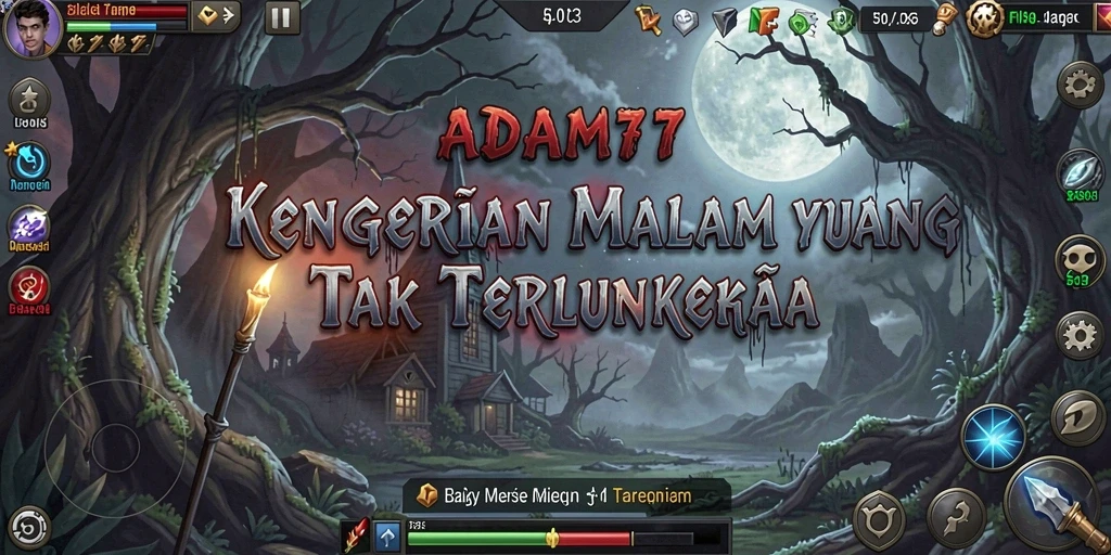 Screenshot gameplay ADAM77 menampilkan suasana horor yang mencekam.