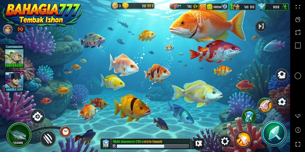Screenshot gameplay BAHAGIA777 menampilkan aksi seru menembak ikan.