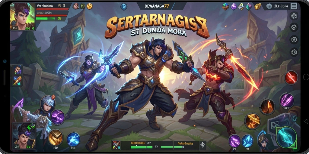 Tampilan gameplay DEWANAGA77 yang penuh aksi dan strategi MOBA.