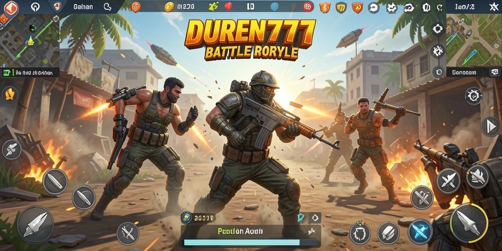 Tangkapan layar DUREN777 menampilkan aksi pertarungan intense di arena Battle Royale.